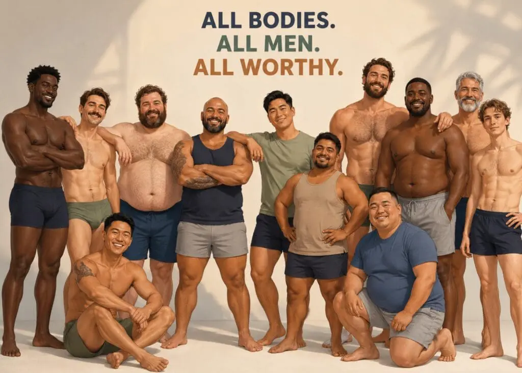 illustration inclusive et body positive montrant la diversité des corps masculins