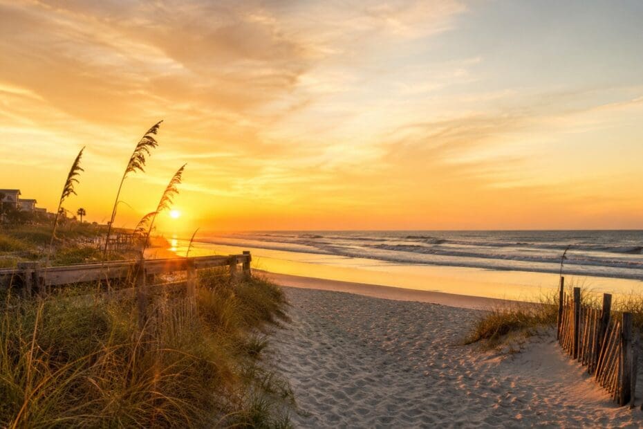 an original photo of Neptune Beach or Atlantic Beach at golden hour