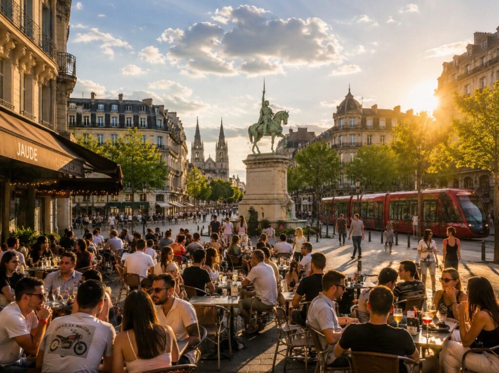 Terrasses animées de Jaude en fin d’après-midi (clermont ferrand)