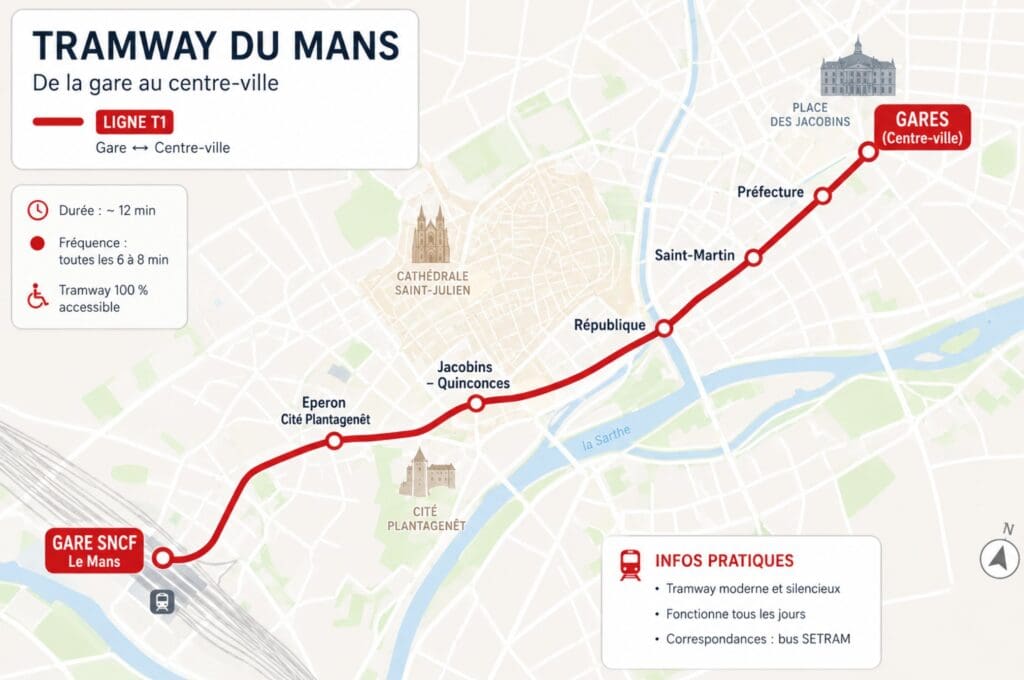 mini map Tramway du Mans reliant la gare au centre-ville  
