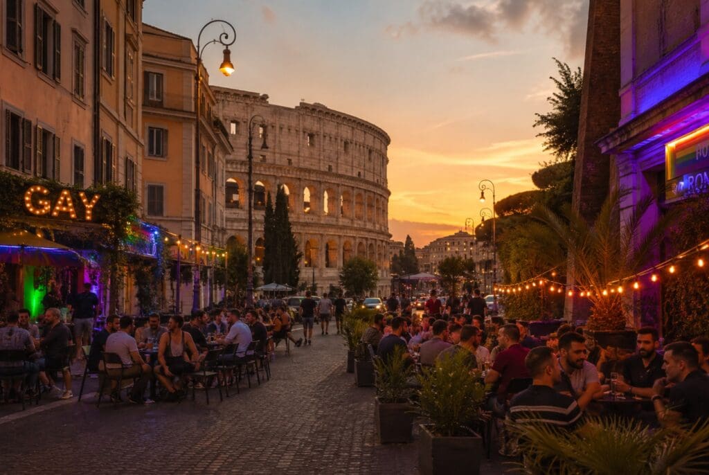 una fotografia dei tavolini della Gay Street durante l’aperitivo, senza primi piani riconoscibili