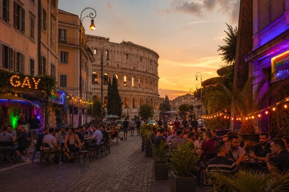 una fotografia dei tavolini della Gay Street durante l’aperitivo, senza primi piani riconoscibili