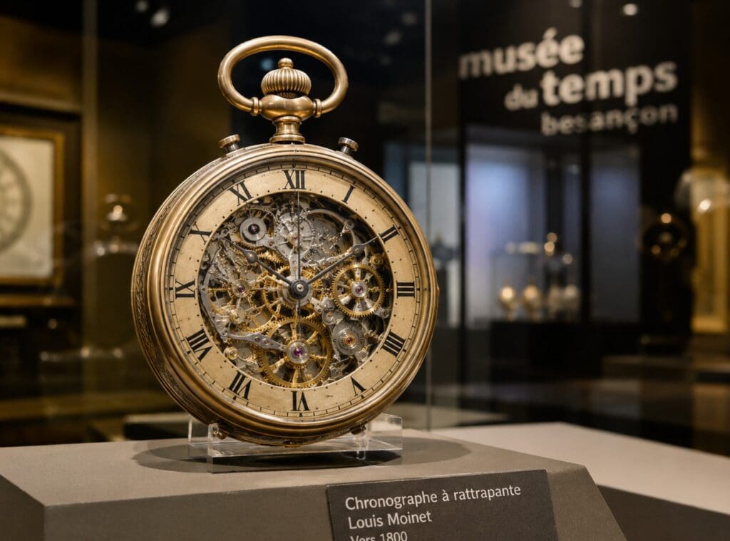 une photo d'une montre ancienne ou d'un mécanisme horloger exposé au Musée du Temps (Besançon)
